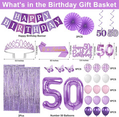 50Th Birthday Decorations, 52Pcs Purple 50Th Birthday Decorations for Women, 50