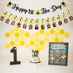 3PCS Happy Bee Day Party Decorations, Bumble Honey Bee 1st Birthday Baby Phot…