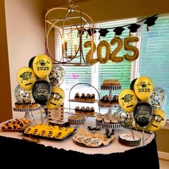 Graduation Balloons for Class of 2025 – Gold and Black Grad Latex Confetti Ballo