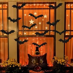 12PCS Halloween Hanging Bat Decorations with Glowing Eyes, Spooky Realistic