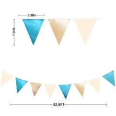 Champagne Gold Sky Blue Beige Decorations Metallic Fabric Triangle Pennant