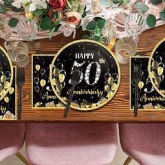 Durable Paper Tableware Set for 50th Anniversary – 96 Pieces for Celebrations