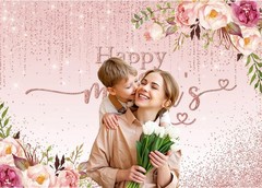 7x5ft Pink Floral Mother’s Day Backdrop Banner – Happy Mother’s Day Party Decor