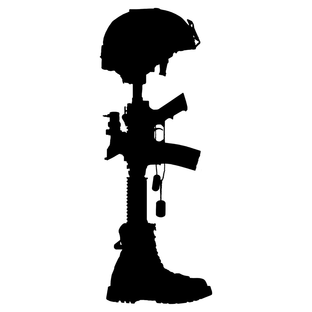SP13346 Battlefield Cross Fallen Soldier Boot M16 Helmet Dog Tags Military Silho