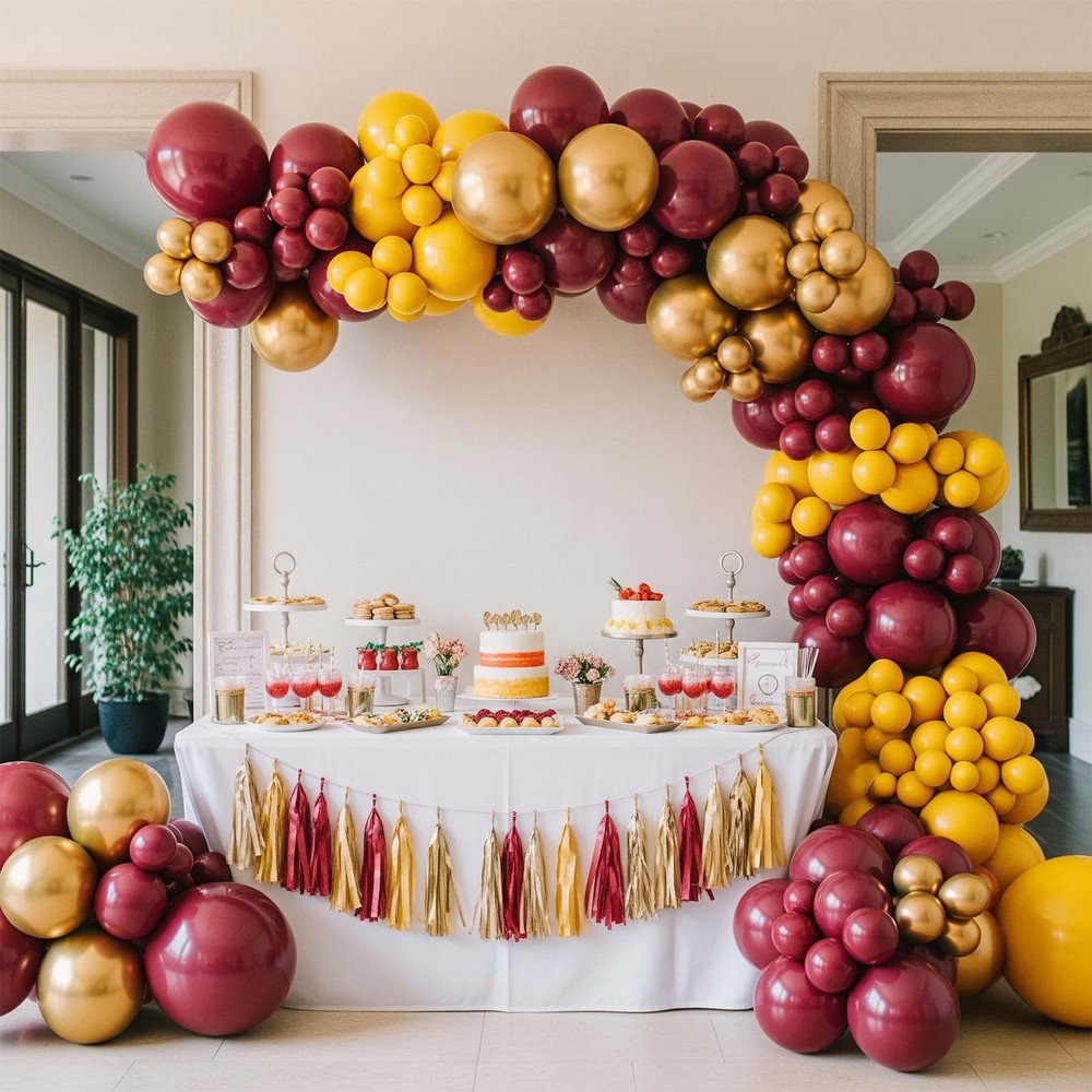 Maroon and Gold Balloon Garland Arch Kit 132Pcs with burgundy gold Lemon Yell…