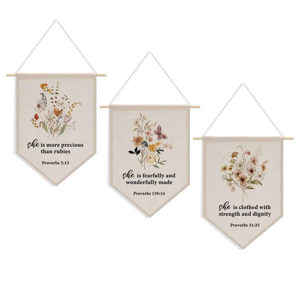 2 PCs Inspirational Bible Verse Botanical Toddler Baby Room Nursery Wall Deco…
