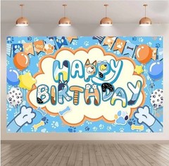 Bluey Sheepdog Happy Birthday Backdrop Kids Birthday Party Decoration 6.5x4ft