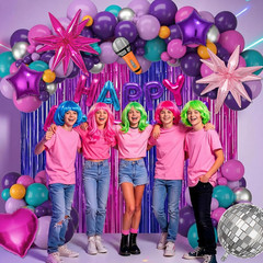 Music Themed Birthday Decorations, Pink Purple Teal Blue Sliver Balloon Garland