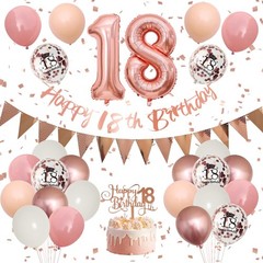 18th Birthday Decorations – Retro Pink Rose Gold, Happy 18th Birthday Banner …