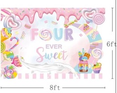 8x6ft Candyland Four Ever Sweet Backdrop Dessert Lollipops for Girls Birthday