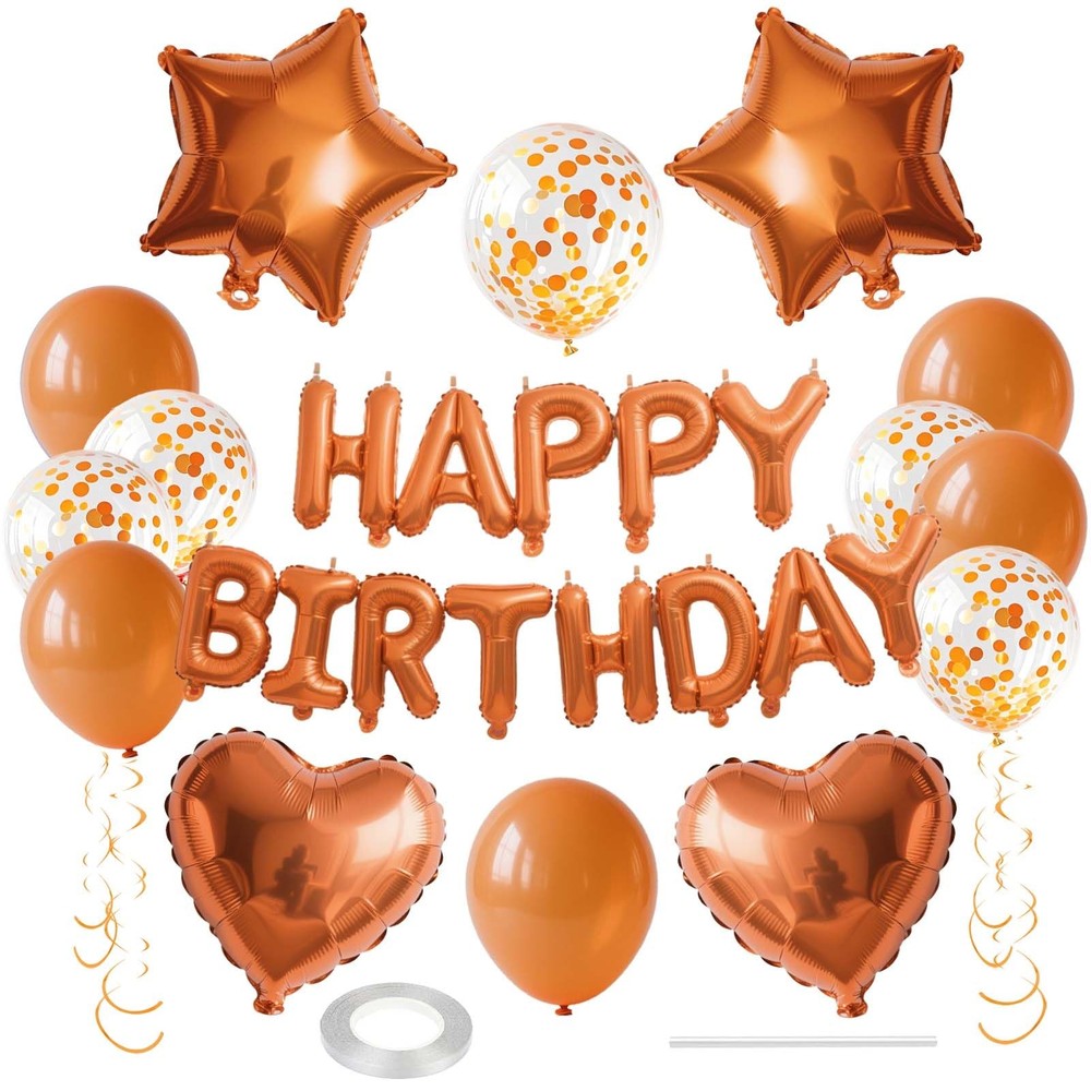 27 Pcs Orange Birthday Decorations, 3D Letters Orange Happy Birthday Balloon …