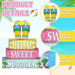 Creative Summer Table Centerpiece – 4 Wooden Flip Flop Blocks for Gifting