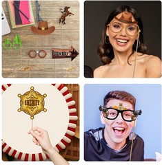 36Pcs Western Country Party Photo Booth Props Cowboy Party Decorations