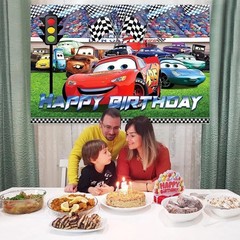 Racing Car Theme Happy Birthday Backdrop，5×3.5ft Birthday Party Decoration