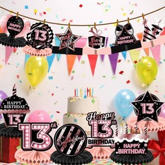 Happy 13th Birthday Rose Gold and Black Table Honeycomb Centerpieces Balloons…