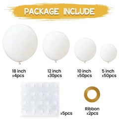 134Pcs White Balloons Different Sizes 5 10 12 18 Inch White Balloon Garland A…