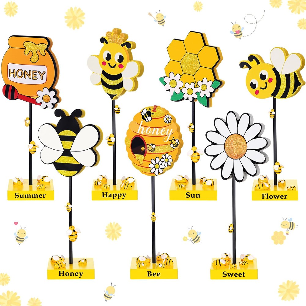 7 Pack Summer Honey Bee Wooden Tabletop Decor Freestanding Table Centerpiece …