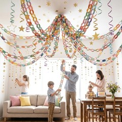 Macaron Pastel Chain & Mirror Star Garland Kit with Double-Sided Tape, Pre-Cu…