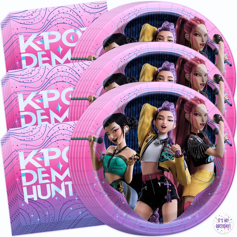 Kpop Demon Hunters Plates and Napkins for 16 | Kpop