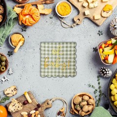 Oh Baby’ Baby Shower Decorations, 50 Pack, Gold Oh Baby Napkins in Plaid Sage
