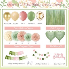 Pink and Green Decorations, Party Décor for , Happy Decorations with Banner F…