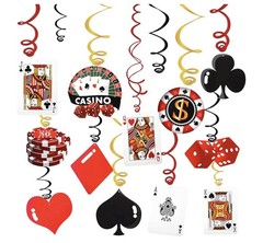 Casino Theme Party Hanging Decoration Paper Multicolor Playing Cards Poker Chips