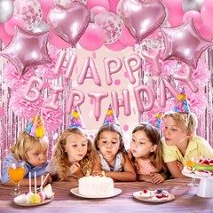 Pink Happy Birthday Party Decorations for Baby Girls Women Party