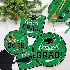 2026 Disposable Graduation Party Plates and Napkins – Green, Black, White