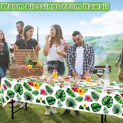 4Pcs Luau Party Decorations, 108″ X 54″ Floral Leaf Tablecloth, Disposable Plast