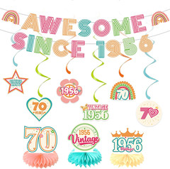 70Th Birthday Decorations Women Men, Awesome since 1956 Banner Centerpieces Hang