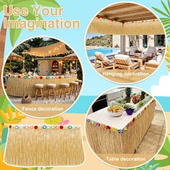 Luau Party Decorations, Natural Hawaiian Grass Table Skirt, Flower 108 X 29.5″ G