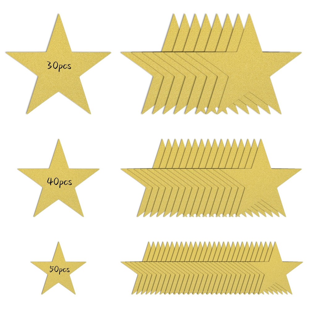 120PCS Glitter Gold Five Star Cutouts Paper