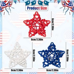 18pcs Patriotic Star Rattan Decor, Red Blue White Stars