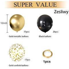 Black and Gold Confetti Balloons, 50 Pack Gold Metallic and Black Latex Ballo…