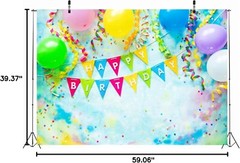 BELECO Birthday Polyester Fabric Backdrop, 5x3ft, Includes Happy Birthday Decora