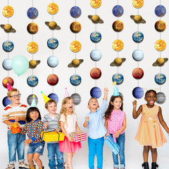 8 Pieces Space Hanging Decorations Solar System Planets Paper Garlands Outer Spa