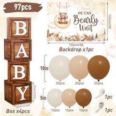 Teddy Bear Baby Shower Party Decorations – Wood Grain Boxes with Baby Letters…