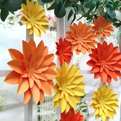 9 Pack Orange Flower 9 in 6 in Fall Autumn Thanksgiving, Party Wall Backdrop