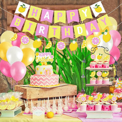 Lemon Party Decorations Happy Birthday Banner Lemon Garland Lemonade Cake Topper