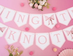 Tying the Knot Pink Bow Banner – Bridal Shower Garland,Bridal Weekend Decor,Bow