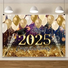 2025 Graduation Backdrop Congratulation Class of 2025 Balloon 8x6ft Black Gold