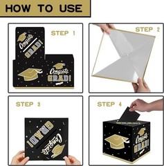 Graduation Decorations 2026 Card Box Black Gold Classic Paper Party Supplies