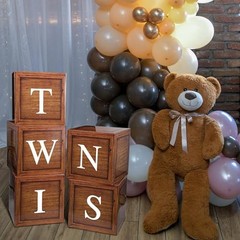 Twins Baby Shower Decorations Baby Boxes with Letters 5pcs Wood Baby Brown