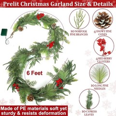 Prelit & Timer – 6FT Christmas Garland with Lights, Real Touch Norfolk Pine