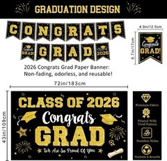 Graduation Decorations Class of 2026 – Black and Gold Graduation Party Suppli…