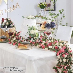 Flower Garland 8 Pcs x 8.2 ft Artificial Rose Vine Flowers with Green Leaves