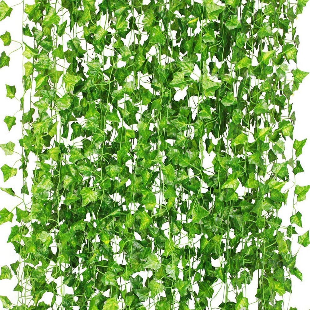 CQURE 12 Pack 84Ft Artificial Ivy Garland, Fake Vines UV Light Green