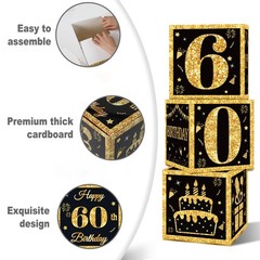 60th Birthday Decorations Boxes for Men- 3PCS Black Gold Happy 60th Birthday …