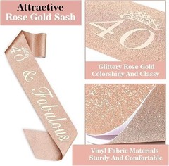 Chic 40th Birthday Gift Set: Crown, Sash & Sparkling Cake Topper in Rose Gold
