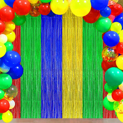 Blue Red Green Yellow Party Decorations, Blue Red Green Yellow Foil Fringe Backd
